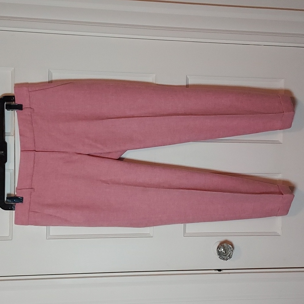 JCrew Cafe Capri Pants In Herringbone Pink 100% Wool pants With Cuff